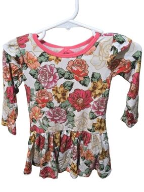 Free Birdees Bamboo Floral Twirl Dress Bodysuit 6-12M Long Sleeve Romper Dress